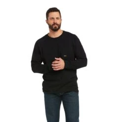 Ariat Rebar Shirts: Men's 10037654 Black Cotton Strong Roughneck Graphic Long Sleeve T-Shirt