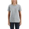 Carhartt Women's Shirt: WK87 103067 034 Heather Grey Short Sleeve Pocket Loose Fit Tshirt 1 Carhartt Women's Shirt: WK87 103067 034 Heather Grey Short Sleeve Pocket Loose Fit Tshirt -Wrangler Shop 103067034