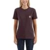 Carhartt Women's Shirt: WK87 103067 643 Deep Wine Short Sleeve Loose Fit Pocket Tshirt -Wrangler Shop 103067643 wf18