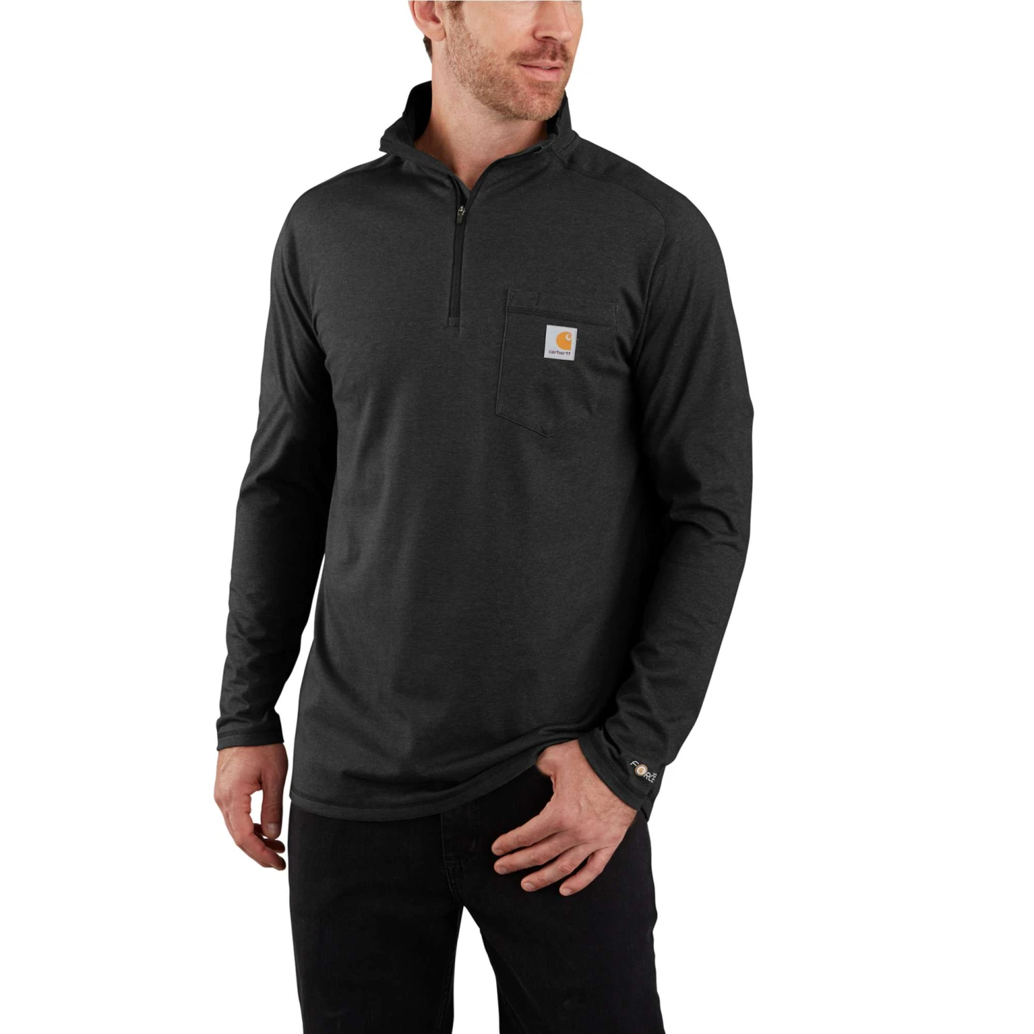 Carhartt Force Shirt: Men's 104255 N04 Black Midweight Relaxed Fit Long Sleeve 1/4 Zip Pocket T-Shirt 3 Carhartt Force Shirt: Men's 104255 N04 Black Midweight Relaxed Fit Long Sleeve 1/4 Zip Pocket T-Shirt