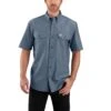Carhartt Shirt: Men's 104369 499 Denim Blue Chambray Midweight Short Sleeve Button Down Shirt -Wrangler Shop 104369499