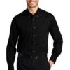 Port Authority Shirts: Men's S600T BK Black Button Down Long Sleeve Twill Shirt -Wrangler Shop 105 black 1 tls600tblackmodelfront2 337w
