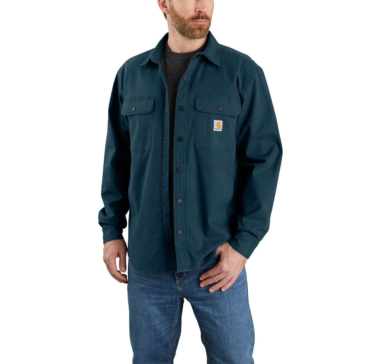 Carhartt Shirts: Men's 105419 H69 Night Blue Rugged Flex Canvas Fleece-Lined Shirt Jacket 3 Carhartt Shirts: Men's 105419 H69 Night Blue Rugged Flex Canvas Fleece-Lined Shirt Jacket