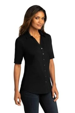 Port Authority Shirts: Women's LK682 BLK Black City Stretch Top 7 Port Authority Shirts: Women's LK682 BLK Black City Stretch Top -Wrangler Shop 10863 black 4 lk682blackmodel3q 337w