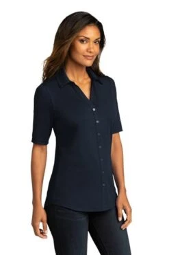 Port Authority Shirts: Women's LK682 RBN River Blue Navy City Stretch Top 7 Port Authority Shirts: Women's LK682 RBN River Blue Navy City Stretch Top -Wrangler Shop 10863 riverblnv 4 lk682riverblnvmodel3q 337w