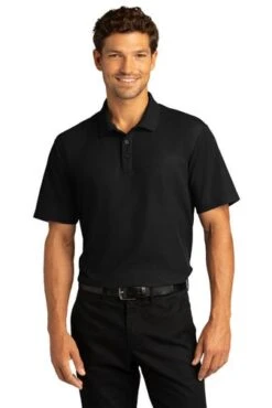Port Authority Shirts: Men's K810 DBK Deep Black SuperPro React Polo Shirt -Wrangler Shop 10871 deepblack 1 k810deepblackmodelfront 337w