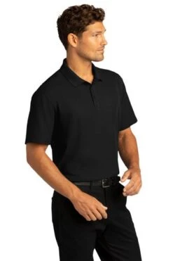 Port Authority Shirts: Men's K810 DBK Deep Black SuperPro React Polo Shirt -Wrangler Shop 10871 deepblack 4 k810deepblackmodel3q 337w
