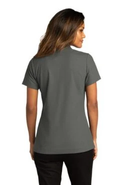 Port Authority Shirts: Women's LK810 SGY Storm Grey SuperPro React Polo Shirt -Wrangler Shop 10874 stormgrey 2 lk810stormgreymodelback 337w