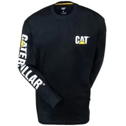 CAT Shirts: Men's Black 1510034 016 Long-Sleeve Cotton Trademark Tee Shirt -Wrangler Shop 1510034 catf 01