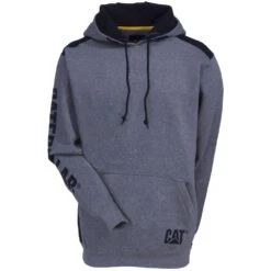 CAT Apparel Sweatshirts: Men's 1910802 004 Grey Logo Panel Hooded Sweatshirt -Wrangler Shop 1910802 004 5 1