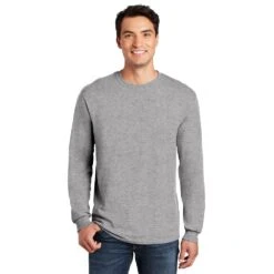 Gildan Shirt: Men's 5400 SG Sport Grey Heavy Cotton Long Sleeve -Wrangler Shop 5400 sportgrey model front