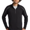 Sport-TeK Sweatshirts: Men's ST851 BCG Black Charcoal Grey Stretch 1/2-Zip Colorblock Pullover -Wrangler Shop 5496 blkchrgy 1 st851blkchrgymodelfront1 337w