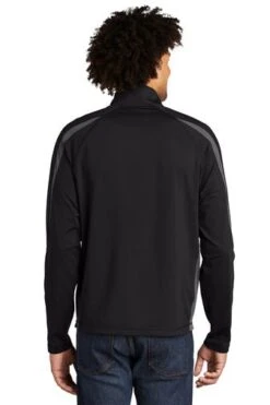 Sport-TeK Sweatshirts: Men's ST851 BCG Black Charcoal Grey Stretch 1/2-Zip Colorblock Pullover -Wrangler Shop 5496 blkchrgy 2 st851blkchrgymodelback1 337w