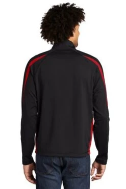 Sport-TeK Sweatshirts: Men's ST851 BTR Black True Red Stretch 1/2-Zip Colorblock Pullover -Wrangler Shop 5496 blktrrd 2 st851blktrrdmodelback1 337w