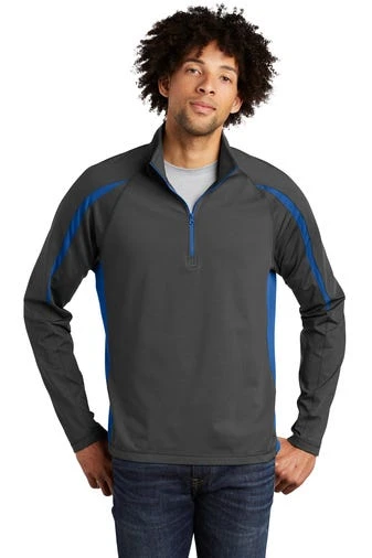 Sport-TeK Sweatshirts: Men's ST851 CGTR Charcoal Grey True Royal Stretch 1/2-Zip Colorblock Pullover 3 Sport-TeK Sweatshirts: Men's ST851 CGTR Charcoal Grey True Royal Stretch 1/2-Zip Colorblock Pullover