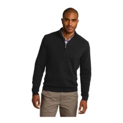 Port Authority Sweatshirts: Men's SW290 BLK Black Half Zip Sweater