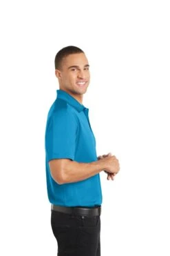 Port Authority Shirts: Men's K569 BW Blue Wake Diamond Jacquard Polo -Wrangler Shop 6589 bluewake 3 k569bluewakemodelside 1200w