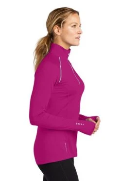 Ogio Shirts: Women's LOE335 PNK Flush Pink Nexus 1/4-Zip Pullover -Wrangler Shop 6672 flushpink 3 loe335flushpinkmodelside3 337w