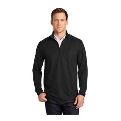 Port Authority Sweatshirts: Men's K806 BLK Pinpoint Mesh 1/2-Zip Sweater
