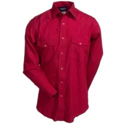 Wrangler Shirts: Men's Wine 75740 WN Sport Western Dobby Stripe Long Sleeve Shirt -Wrangler Shop 75740wn 1