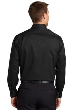 Port Authority Shirts: Men's S663 BLK Black Button Down SuperPro Twill Shirt -Wrangler Shop 7607 black 2 s663blackmodelback3 337w