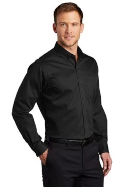 Port Authority Shirts: Men's S663 BLK Black Button Down SuperPro Twill Shirt -Wrangler Shop 7607 black 4 s663blackmodel3q3 337w