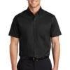 Port Authority Shirts: Men's S664 BLK Black Button Down Short Sleeve SuperPro Twill Shirt -Wrangler Shop 7608 black 1 s664blackmodelfront3 337w