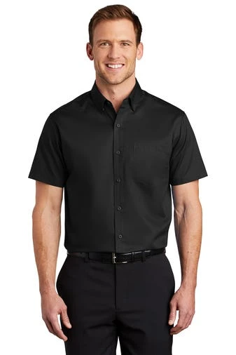 Port Authority Shirts: Men's S664 BLK Black Button Down Short Sleeve SuperPro Twill Shirt 3 Port Authority Shirts: Men's S664 BLK Black Button Down Short Sleeve SuperPro Twill Shirt