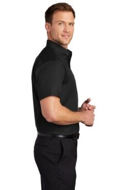 Port Authority Shirts: Men's S664 BLK Black Button Down Short Sleeve SuperPro Twill Shirt 8 Port Authority Shirts: Men's S664 BLK Black Button Down Short Sleeve SuperPro Twill Shirt -Wrangler Shop 7608 black 3 s664blackmodelside3 337w