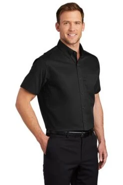 Port Authority Shirts: Men's S664 BLK Black Button Down Short Sleeve SuperPro Twill Shirt 7 Port Authority Shirts: Men's S664 BLK Black Button Down Short Sleeve SuperPro Twill Shirt -Wrangler Shop 7608 black 4 s664blackmodel3q3 337w