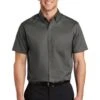 Port Authority Shirts: Men's S664 STGY Sterling Grey Button Down Short Sleeve SuperPro Twill Shirt -Wrangler Shop 7608 sterlinggy 1 s664sterlinggymodelfront3 337w