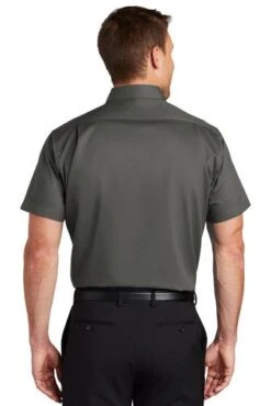 Port Authority Shirts: Men's S664 STGY Sterling Grey Button Down Short Sleeve SuperPro Twill Shirt -Wrangler Shop 7608 sterlinggy 2 s664sterlinggymodelback3 337w