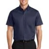 Port Authority Shirts: Men's S664 TNV True Navy Button Down Short Sleeve SuperPro Twill Shirt -Wrangler Shop 7608 truenavy 1 s664truenavymodelfront3 337w