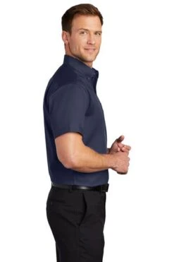 Port Authority Shirts: Men's S664 TNV True Navy Button Down Short Sleeve SuperPro Twill Shirt -Wrangler Shop 7608 truenavy 3 s664truenavymodelside3 337w