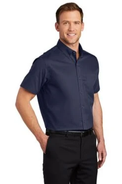 Port Authority Shirts: Men's S664 TNV True Navy Button Down Short Sleeve SuperPro Twill Shirt -Wrangler Shop 7608 truenavy 4 s664truenavymodel3q3 337w