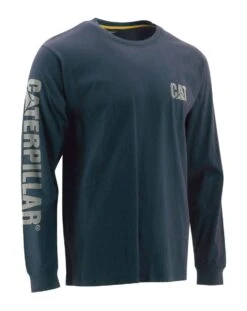 CAT Apparel Shirts: Men's 1510034 10378 Dark Marine Long-Sleeve Cotton Trademark Tee Shirt