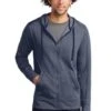 Sport-Tek Jackets: Men's ST293 TNVH True Navy Heather PosiCharge Tri-Blend Wicking Fleece Full-Zip Hooded Jacket