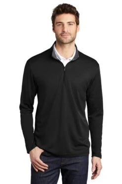 Port Authority Shirts: Men's K584 BSTG Black Steel Grey Silk Touch Performance 1/4-Zip Shirt