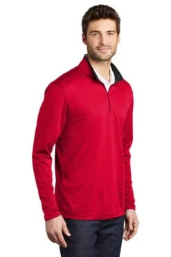 Port Authority Shirts: Men's K584 RDBK Red Black Silk Touch Performance 1/4-Zip Shirt -Wrangler Shop 9771 redblack 4 k584redblackmodel3q 337w