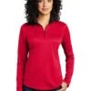 Port Authority Shirts: Women's LK584 RDBK Red Black Silk Touch Performance 1/4-Zip Shirt -Wrangler Shop 9772 redblack 1 lk584redblackmodelfront 337w