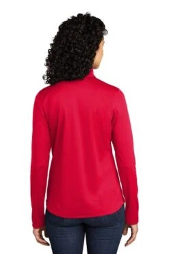 Port Authority Shirts: Women's LK584 RDBK Red Black Silk Touch Performance 1/4-Zip Shirt -Wrangler Shop 9772 redblack 2 lk584redblackmodelback 337w