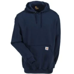 Carhartt Sweatshirts: Men's K288 472 New Navy Blue Midweight Hooded Logo Sweatshirt -Wrangler Shop carhartt k288472 f 01