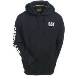 Caterpillar Sweatshirts: Men's 1910709 016 Black Hooded Trademark Banner Sweatshirt -Wrangler Shop cat 1910709 blk f 01
