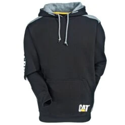 CAT Apparel Sweatshirts: Men's 1910802 016 Black Logo Panel Hooded Sweatshirt 9 CAT Apparel Sweatshirts: Men's 1910802 016 Black Logo Panel Hooded Sweatshirt -Wrangler Shop cat 1910802 016 f 01