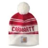 Carhartt Hats: Unisex 105168 600 Red Knit Pom Pom Cuffed Logo Beanie -Wrangler Shop detail 105168 600 p 1 1