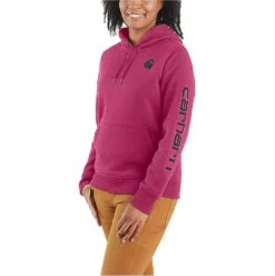 Carhartt Sweatshirts: Women's 102791 R60 Beet Red Heather Graphic Clarksburg Pullover Hoodie
