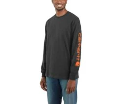 Carhartt Shirts: Men's K231 CRH Carbon Heather Cotton Long Sleeve Logo Shirt