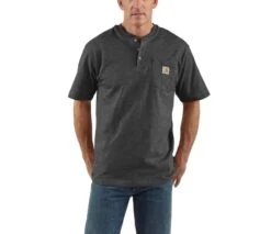 Carhartt Shirts: Men's K84 026 Carbon Heather Short Sleeve Henley Work Shirt