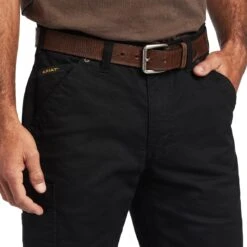 Ariat Rebar Pant: Men's 10041065 Black M5 Straight DuraStretch Washed Twill Dungaree Straight Leg Pant -Wrangler Shop f22 mns work 10041065 detail01