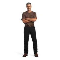 Ariat Rebar Pant: Men's 10041065 Black M5 Straight DuraStretch Washed Twill Dungaree Straight Leg Pant -Wrangler Shop f22 mns work 10041065 full